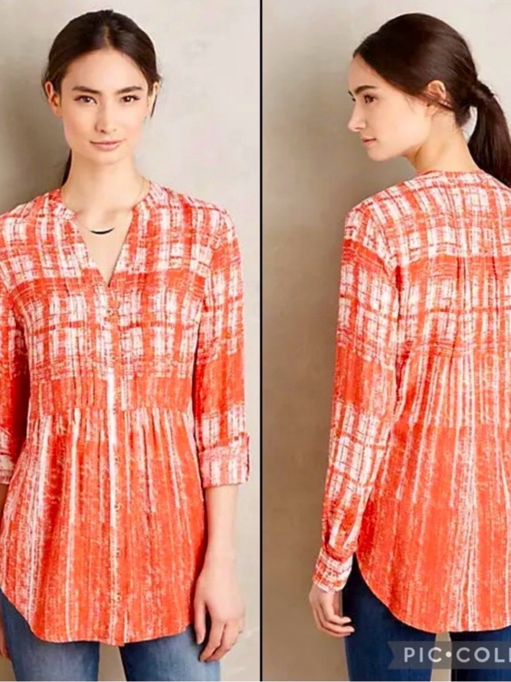Anthropologie Maeve Orange and White Printed Peasant Tunic